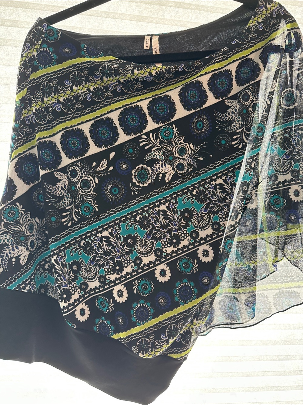 Stuzo Black Teal Lime Printed One-Shoulder Top